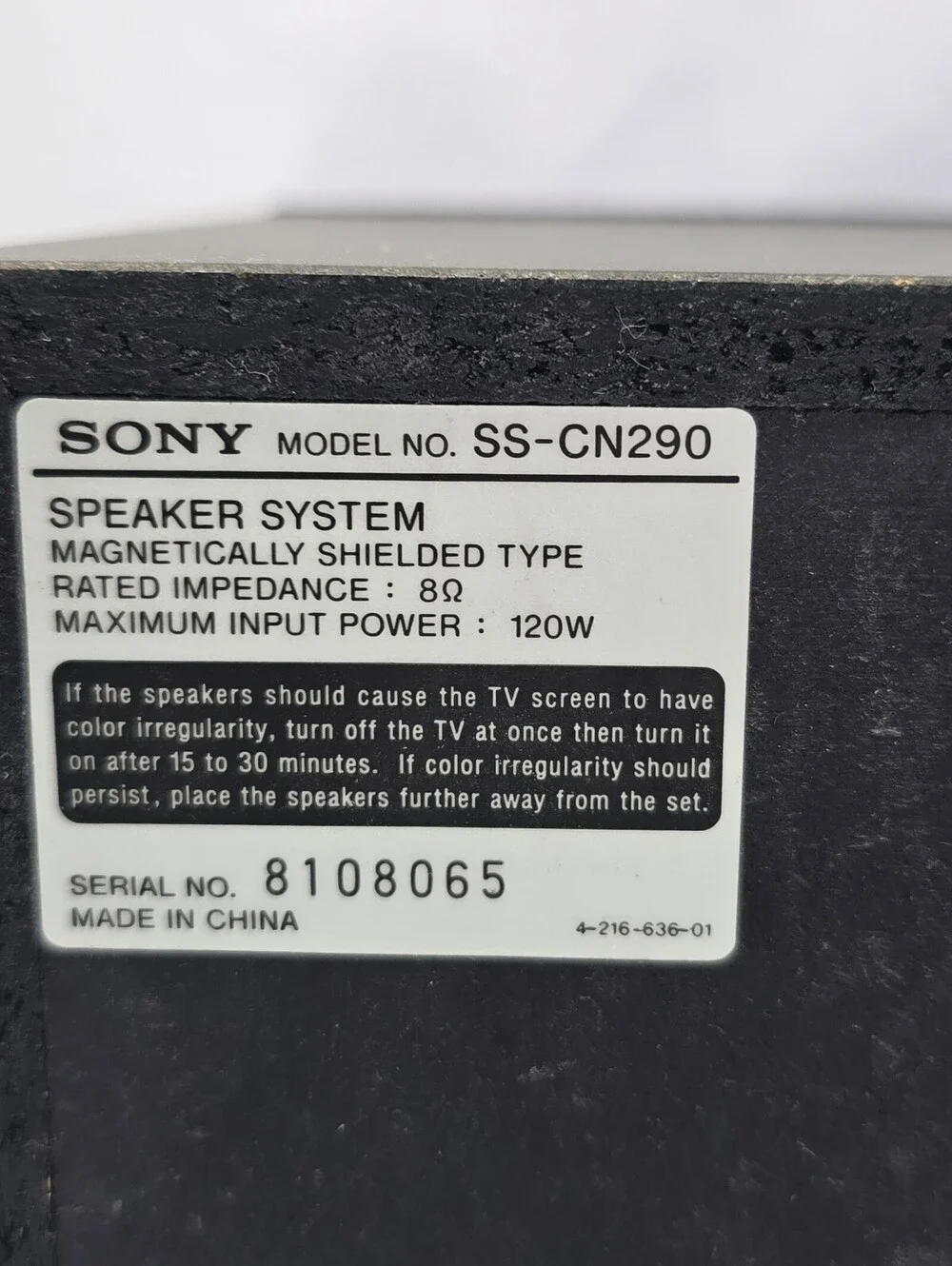 Sony SS-CN290 Center Speaker + 2 Sony Satellite Speakers Tested Working 8 Ohm